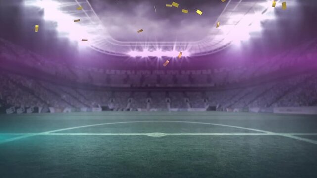 Animation of confetti falling over sports stadium