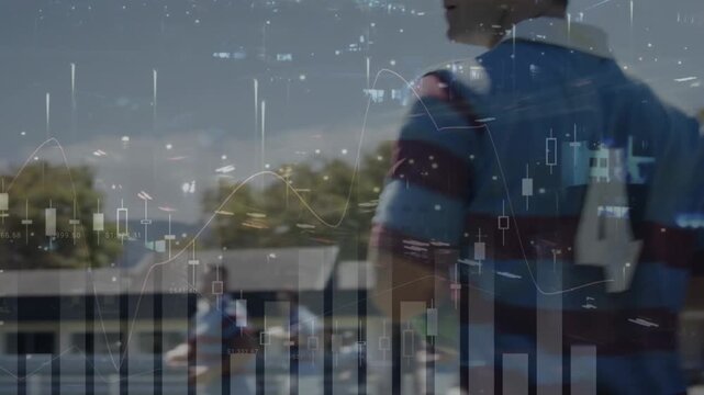 Animation of financial data processing over diverse rugby players