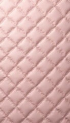 Fototapeta premium Close view of pink quilted faux leather texture. Diamond stitched pattern on smooth material. Soft textile surface with decorative stitching for backgrounds.