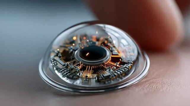 Futuristic Bionic Eye: An individual examines a cutting-edge bionic eye, a symbol of innovation and the merging of technology and the human form. A futuristic concept.