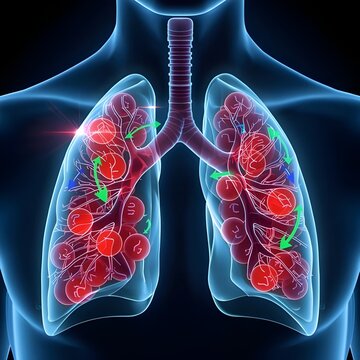 Human lungs with inflammation and respiratory infection, 3D illustration of pneumonia, bronchitis or virus attacking pulmonary system