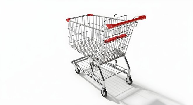 Vista superior y lateral del carrito de compras, carrito de supermercado vac&iacute;o aislado sobre fondo blanco.
 Equipos de clientes para comprar en tiendas minoristas, supermercados y tiendas.
 Ilustraci&oacute;