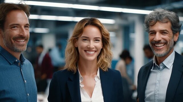 Business Team's Radiant Confidence: A group of professionals radiates confidence and positivity in a collaborative workspace.