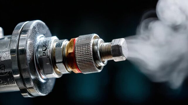 Steam Vent in Action: A close-up view of a metallic steam vent, releasing a cloud of vapor into the atmosphere, showcasing the power of industry. 