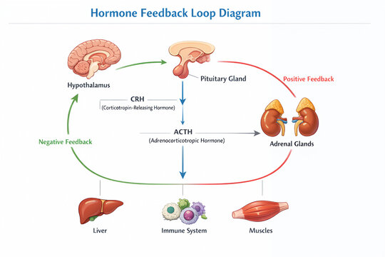 Hormone Feedback Loop Diagram &ndash; Hypothalamus, Pituitary and Adrenal Glands System