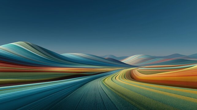 Abstract field pattern detail with ribbon-like furrows, wide horizon and soft hills