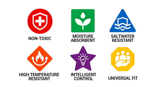 A product performance icon that is non-toxic, safe, heat-resistant, water-resistant, and intelligent, representing the safety and practicality of outdoor products
