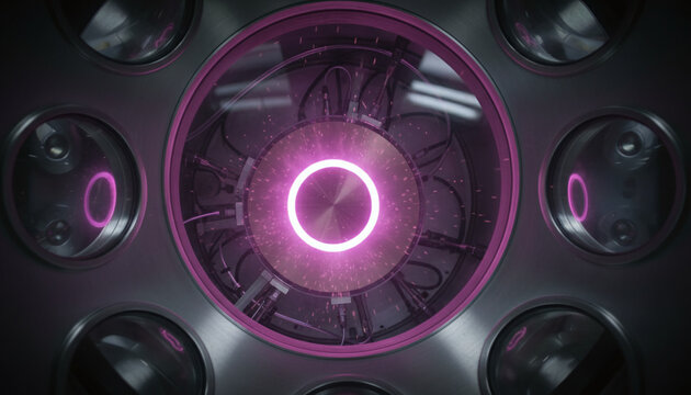 Magnetron sputtering process with purple argon plasma ring on copper target