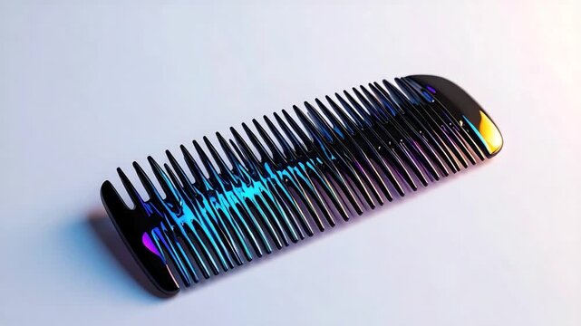 Iridescent, black comb on a smooth surface, shiny reflection