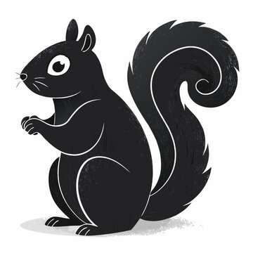 Cute Black Squirrel Silhouette with Fluffy Tail