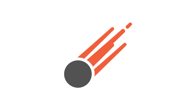Abstract illustration of a comet icon with vibrant orange and dark grey design on white background