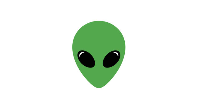 Green alien head illustration on white background, extraterrestrial design