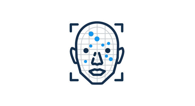 Conceptual illustration of facial recognition technology and skin analysis processing