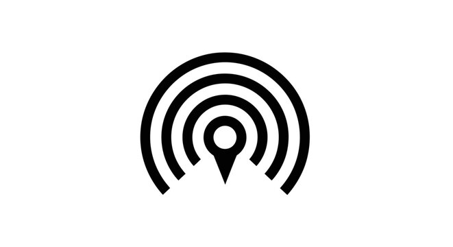 Minimalist wireless signal symbol with location marker indicating connectivity