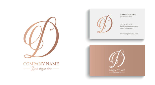 Elegant D letter logo monogram in luxury style with flowing calligraphy lines, premium branding template for boutique, beauty salon and wedding business