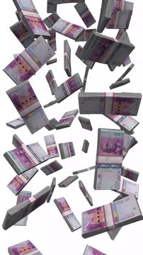 Vertical Cape Verde Money, Falling Cape Verdean Escudo Bills, Cash Stacks Isolated on White, 4K