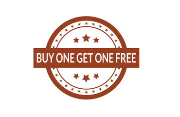 Obraz premium A circular brown stamp design with a horizontal banner featuring the text buy one get one free Vector, illustration Stamp Icon.