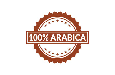 Obraz premium A brown circular stamp seal design featuring the text 100% arabica with decorative star accents Vector, illustration Stamp Icon.