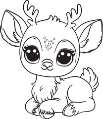 Fototapeta premium Cute Reindeer coloring page for kid.