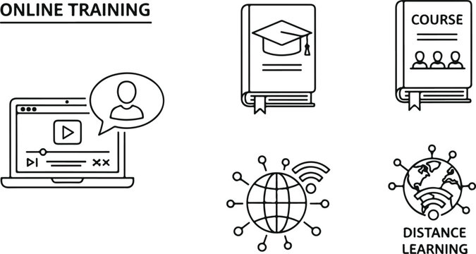 Hand drawn doodle style set of computer and business icons including arrows charts car house and internet symbols