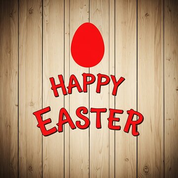 Easter greeting with red egg on wooden background