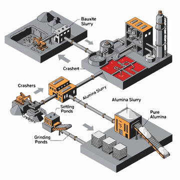 Detailed Diagram of Bauxite to Alumina Production Process.