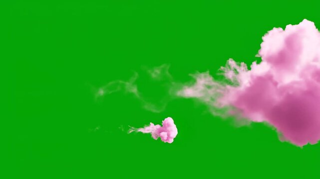 Pink Clouds Gently Floating on Green Screen Background