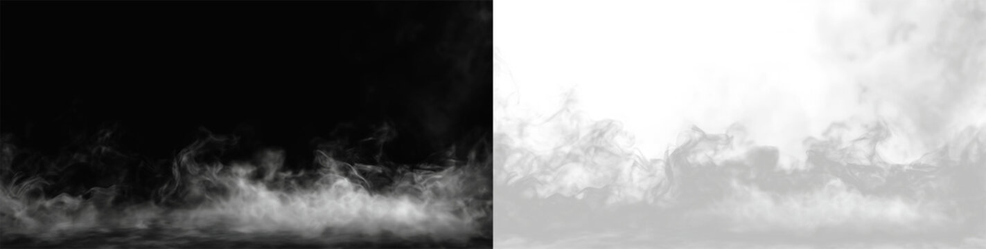 Heavy dry ice smoke and liquid nitrogen vapor flow on transparent background