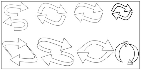 Fototapeta premium A collection of hand-drawn arrow images. Black and white arrow illustrations. Random curved arrows.