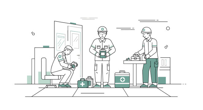 Medical professionals prepare first aid kits for emergency response and safety