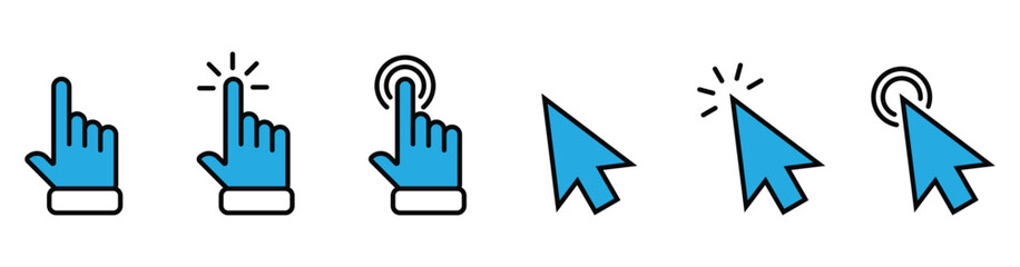 Fototapeta premium Hand Click and Cursor Tap Icon Set for UI Interaction