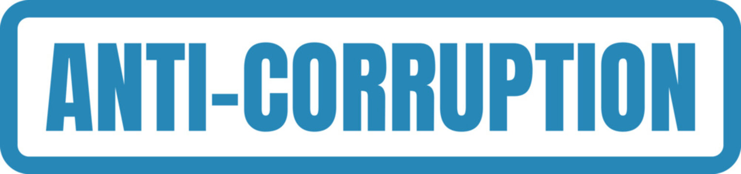 A bold blue rectangular sign featuring the text anti-corruption in a clean sans-serif typeface Vector, illustration Stamp Icon.