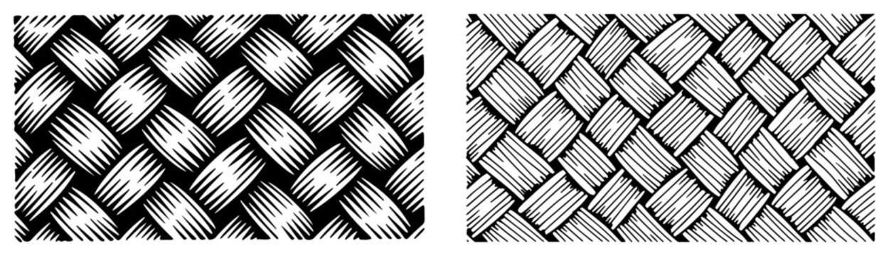 Hand drawn woven fiber texture background with interlocking diagonal pattern