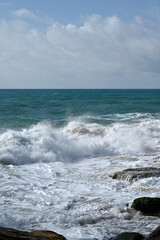 Fototapeta premium Sea, beach and rocks at cape trafalgar, spain, europe.