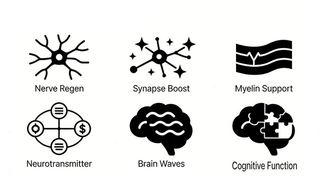 The cognitive function indicators of nerve regeneration, synaptic strengthening, and bone marrow protection and brain health represent brain health care products such as intelligence and repair

