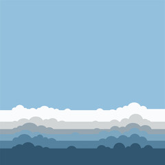 Fototapeta premium A minimalist flat vector illustration featuring layers of stylized clouds against a clear sky