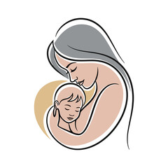 Fototapeta premium A tender artistic illustration of a mother lovingly holding her sleeping baby in a soft embrace