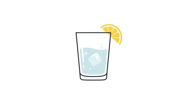 Refreshing summer beverage illustration with lemon wedge and ice cube in a glass