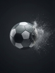 Fototapeta premium Explosive Impact Ball. Soccer/Football. Studio Action-Inspired Product Photography. Dynamic Stills. A professional soccer ball frozen at the moment of impact with invisible force 