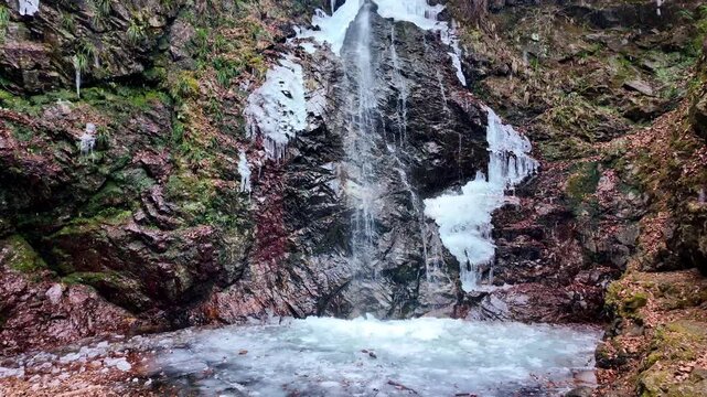 氷結した払沢の滝
