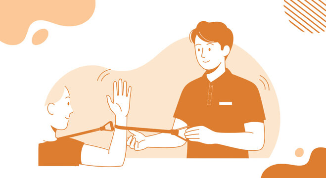 Physical Therapist examining patient's arm with reflex hammer, rehabilitation concept