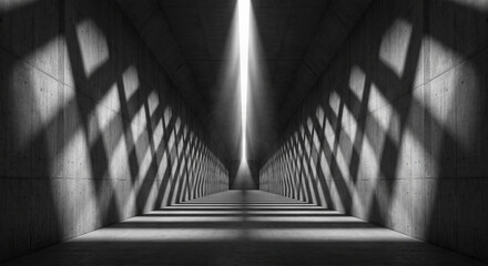 Dramatic Concrete Corridor with Light Beam and Geometric Shadows, Minimal Architecture Background