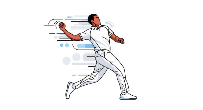 Man in white uniform throwing red ball with motion lines