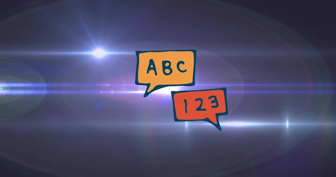Animation of abc 123 over lights on navy background