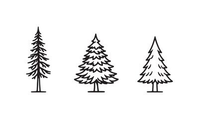 Obraz premium Evergreen Tree Vector Icons Set – Conifer, Forest, Nature, Landscape, Botanical