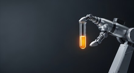 Fototapeta premium Robotic Arm Holding Test Tube with Orange Liquid