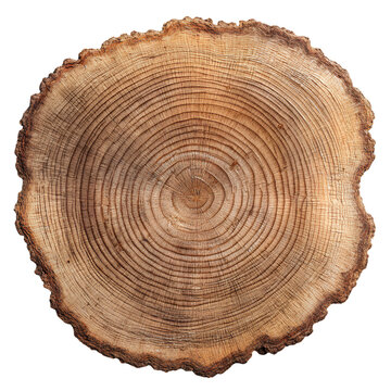 Tree Ring Cross Section Texture Isolated on Transparent Background, Natural Wood Slice Growth Rings Detail, Top View