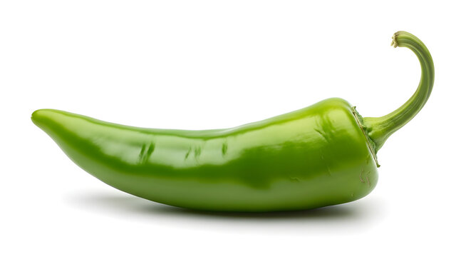 Fresh vibrant green serrano chili pepper with a curved stem, perfect for spicy food and cooking concepts isolated PNG with Transparent Background
