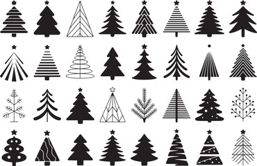 Obraz premium Collection of Christmas tree silhouettes and outline icons in various styles