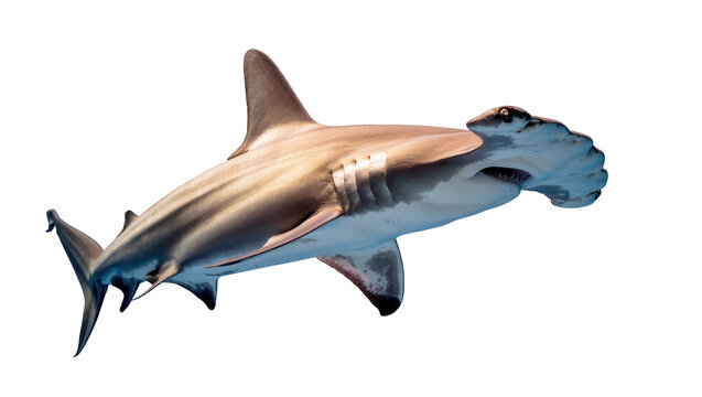 Isolated hammerhead shark with distinctive T-shaped head, a powerful marine predator